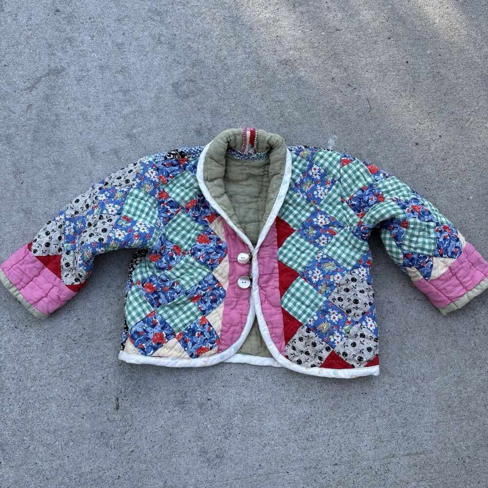 Vintage Handmade Quilt Coat 18-24 Colorful Girls